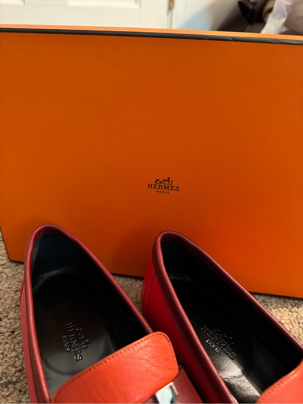 AUTHENTIC Hermes Pink Orange & coral Leather Loafers - Picture 2 of 4